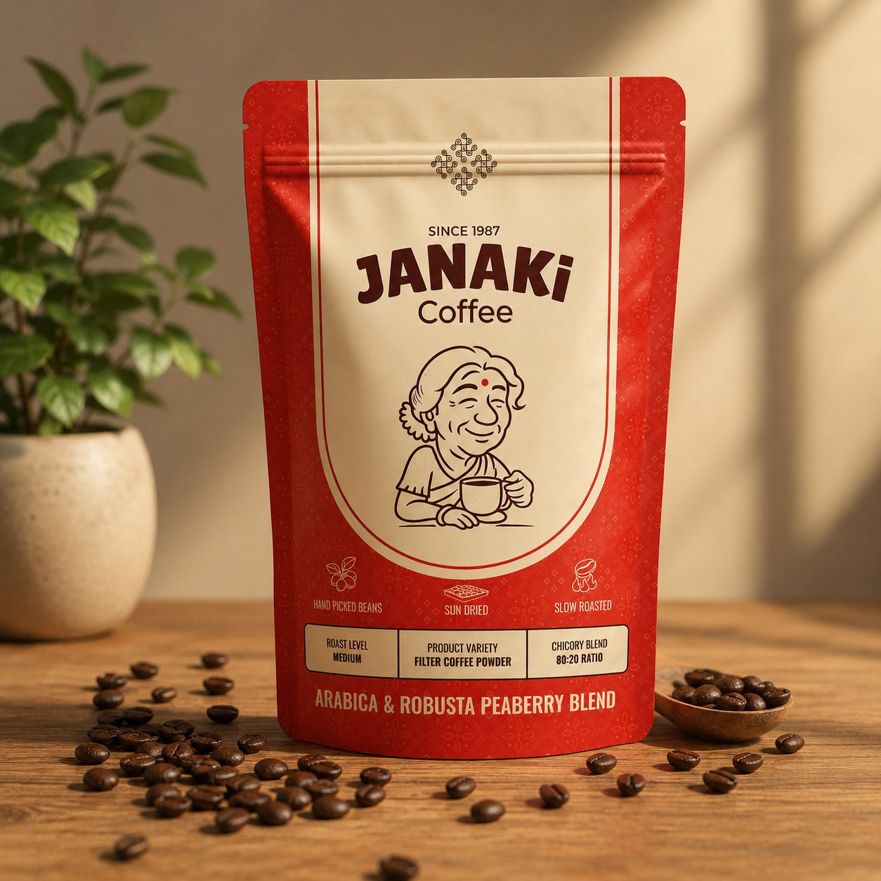 Janaki Filter Coffee Powder | 80:20 Peaberry Blend | Medium Roast