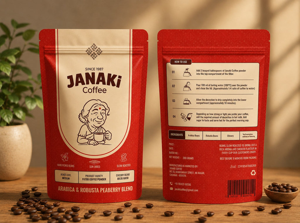 Janaki Filter Coffee Powder | 80:20 Peaberry Blend | Medium Roast